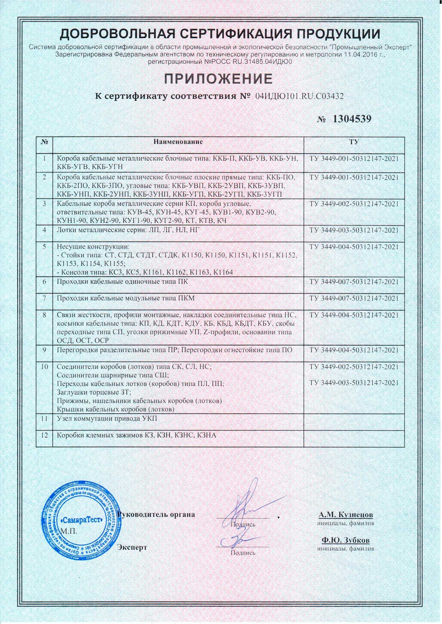 Сертификат соответствия на производимые металлоконструкции
